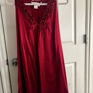Studio M Red Satin Ruffle-Trim Night Chemise